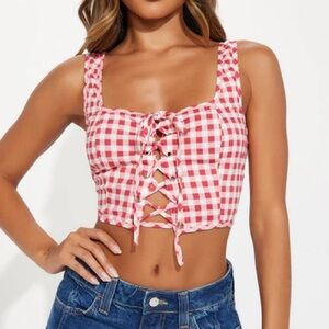 Fashion Nova Inde Gingham Top - Red/combo NEW with tags Size S